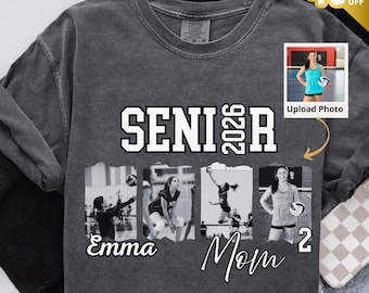 Personalized Senior Mom 2026 Volleyball T-Shirt | Senior Dad Night Custom Photo shirt , Graduation proud family tee