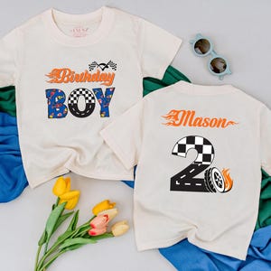 Personalized Racing Birthday Boy T-Shirt, 2nd Birthday Boy Outfit, Race Car Birthday Toddler Tees, Second Birthday Gift Ideas