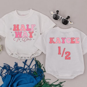 Personalized Half Way To One Short Sleeve Romper, Half Birthday Romper, 6 Months Birthday Girl Outfit, Newborn For Girl, Baby Shower Gift