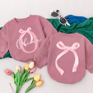 Personalized Name Baby Girl T-Shirt Bubble Romper, Pink Bow Birthday Girl Bodysuit, Girl Birthday Theme Outfit, Baby Shower Gift