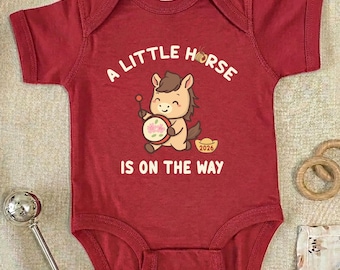 A Little Horse Is On The Way Baby Bodysuit, Year of the Fire Horse 2026 Romper, Pregnancy Announcement,  Baby Reveal Outfit, Lunar New Year