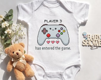 Player 3 Has Entered The Game Baby Bodysuit, Cute Gamer Outfit, Adorable Gaming Baby Controller, Pixel Heart Emoji Gamer Infant Clothes