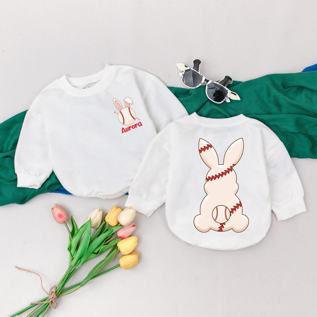 Personalized Easter Bunny Baseball Romper, Retro Game Day Baseball, 1st ...