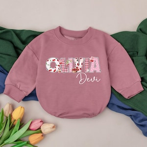 Personalized Baby Name Cherry Romper, Cherries Baby Bodysuit, Custom Infant, Newborn For Girls, Baby Shower Gift, First Birthday Girl Outfit