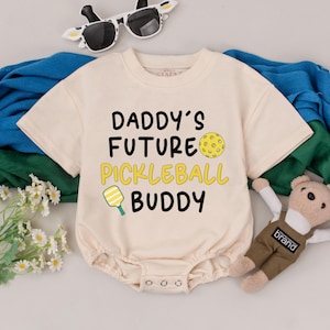 Daddy&#39;s Future Pickleball Buddy Romper, Pickleball Baby Bodysuit, Pickleball Lover Baby Outfit Gift, Father&#39;s Day Gift