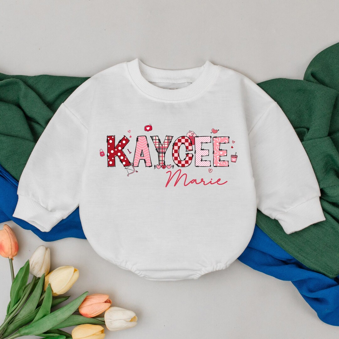 Valentine's Day Velvet Romper: Personalized Pink Baby Outfit with red heart
