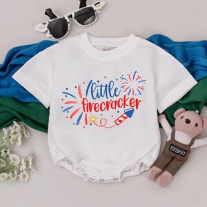 Little Firecracker 4th of July Baby Romper – Patriotic Baby Girl Boy Outfit – Cute USA Infant Bodysuit – Independence Day Gift
