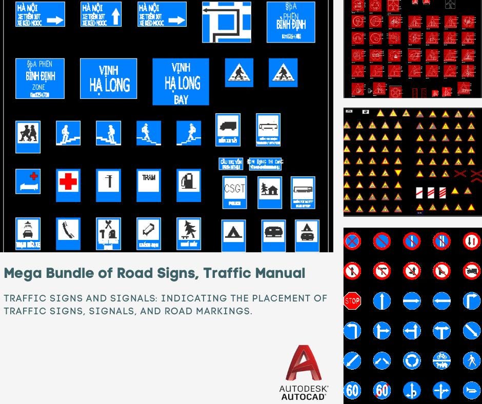 500+ Road Signs CAD Blocks: Autocad DWG Traffic Symbols - Etsy