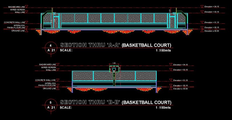Basketball Court CAD Drawing | 2D Autocad DWG File - Etsy