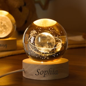 Custom Engraved Name Night Light, Solar System & Moon Night Light,Crystal Ball Night Light,Baby Shower Gift,Birthday Gift,Kids Nursery Decor