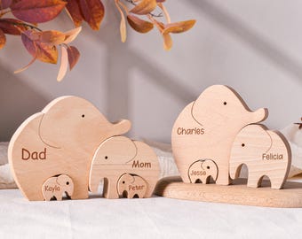 Custom Engraved Family Name Puzzle, Personalized Wooden Elephant Family Puzzle, Home Decoration puzzle, Father's Day Gift,Gift For Parents