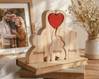 Personalized Elephant Family Puzzle, Engraved Name Wooden Animal Figurine, Father's Day Gifts, New Mom Keepsake, Family Home Decor