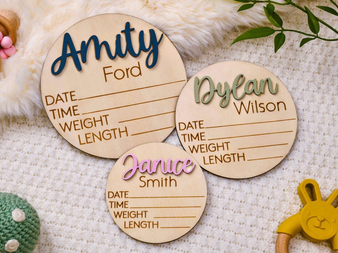 Personalized Wooden Baby Name Sign, Engraved Birth Announcement Sign ...