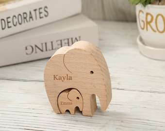 Personalized Wooden Elephant Family Puzzle, Custom Engraved Family Name Puzzle, Home Decoration puzzle, Father&#39;s Day Gift,Gift For Parents