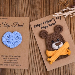 Happy Fathers Day Card, gehaakte handgemaakte kaart voor papa, opa, grappige papabeerkaart, gehaakte hartkaart, liefdeskaart, verjaardagskaart vader, bedankt vader