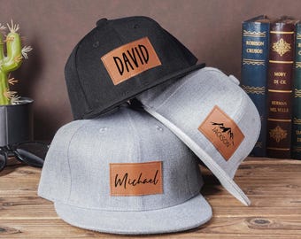 Personalized Leather Patch Snapback Hat,Custom Baby,Infant,Toddler,Kids And Adult Snapback Hat,Kids Baseball Hat With Name,Gift For Dad&Baby