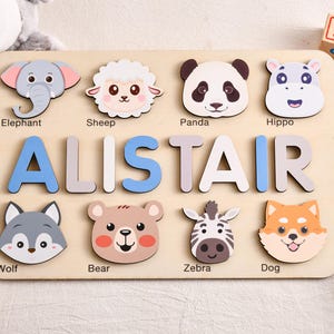Personalized Animals Wooden Name Puzzle, Engraved Wooden Name Puzzle, Birthday Gift For Kids, Toddler Toys, New Baby Gift, Christmas Gifts