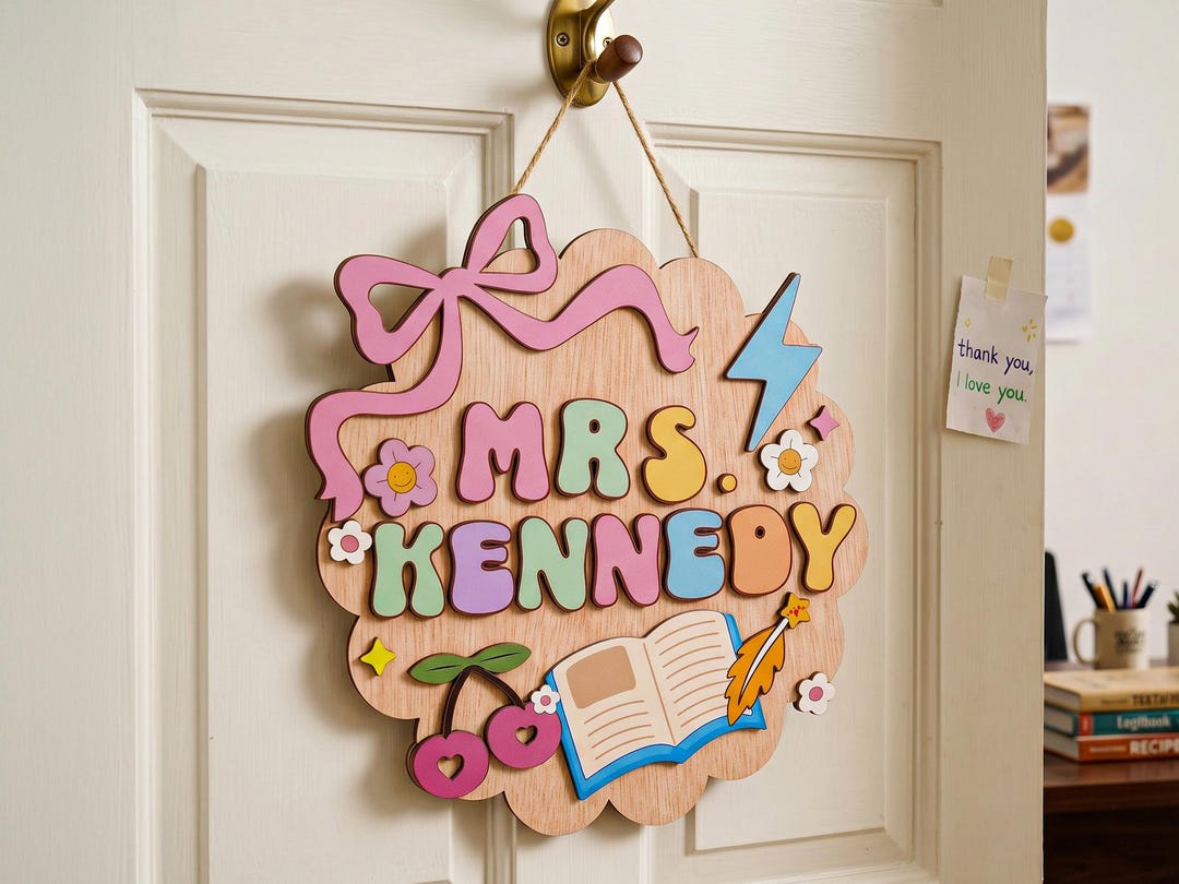 Personalized 3D Wood Teacher Door Sign, Classroom Hanger Decor, Back to ...