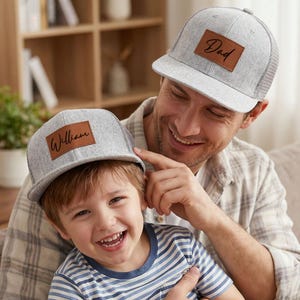 Cappellino da baseball personalizzato con toppa in pelle, cappellino per bambini con nome personalizzato, cappellino da camionista "Daddy", regalo per la festa del papà, cappellino snapback per neonati, regalo per neonati