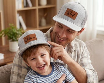 Personalisierte Leder Patch Trucker Hat, Benutzerdefinierte Name Snapback, Kleinkind Papa Baseballmütze, Säugling Hut