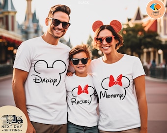 Matching Family Disney Shirts, Custom Disney Trip Tees, Mickey and Minnie Mouse Ears Family Shirts, Personalized Names Disney Shirts Gifts