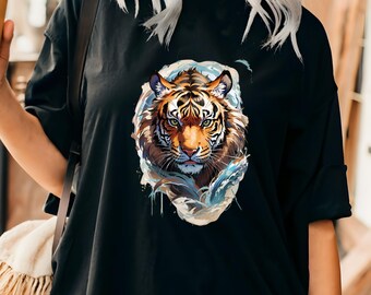 Tigers  T-shirts, Retro Alpha Moon Tshirt, Funny Tiger Lovers Gift, Animal Face Shirts, Trendy Tiger Shirt, Animal Lover, Tiger Shirt