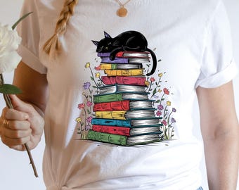 Cat Book Sweatshirt, Books and Cats Hoodie, Reading Shirt, Cat Lover T-Shirt, Gift for Cat Lover, Gift for Book Lovers, Book, Bookish Shirt