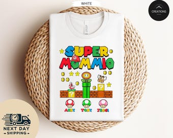 Super Mommio Shirt, super mario mom shirt, personalized Mommio shirt with Kids Names, customize Mother's Day Shirt Gift