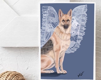 German Shepherd Art Print with Angel PRINT Pet Loss Remembrance Memorial Gift Guardian Angel Art 8 X 10