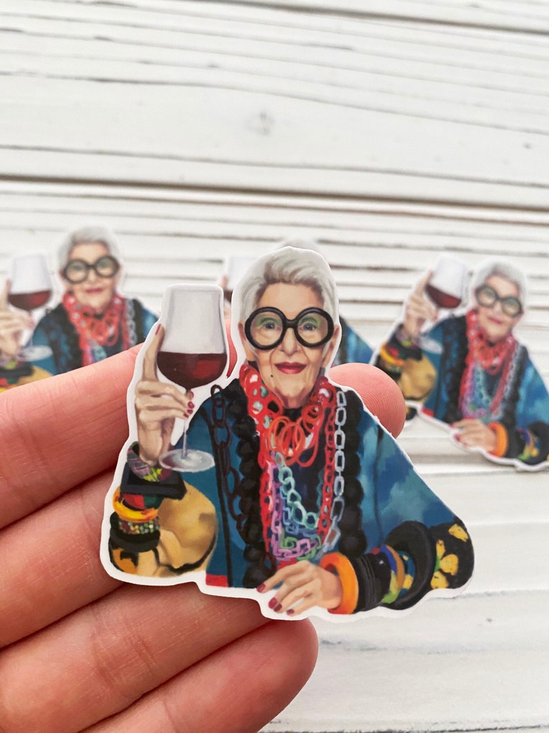 Iris Apfel Vinyl Sticker - Fashion Icon - Stickers Laptop - Jewelry Statement Art - Fashionista Gift - Strong Women - Red Wine Sticker 