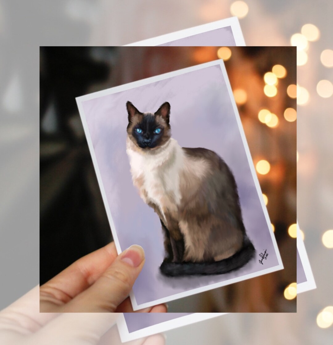 Siamese Cat Wall Art or Card Cat Lover Gift Cat Painting Kitten Wall Decor Cat Art Print Animal