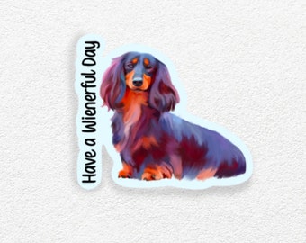 Long Hair Dachshund Vinyl Sticker, Wiener Dog Funny Sticker, Pet Stickers, Dachshund Lover Gift, Water Bottle Decal