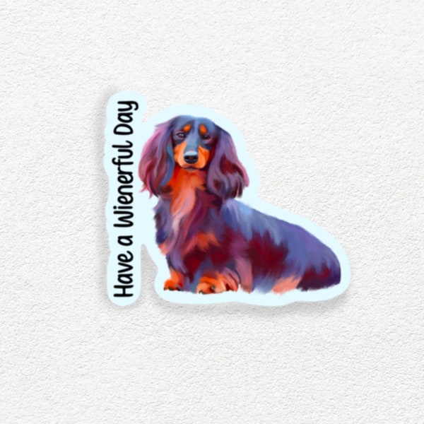 Long Hair Dachshund Vinyl Sticker, Wiener Dog Funny Sticker, Pet Stickers, Dachshund Lover Gift, Water Bottle Decal