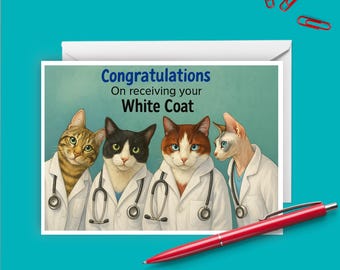 Congrats on Your White Coat! Cats in Lab Coats Graduation Card for Veterinarians
