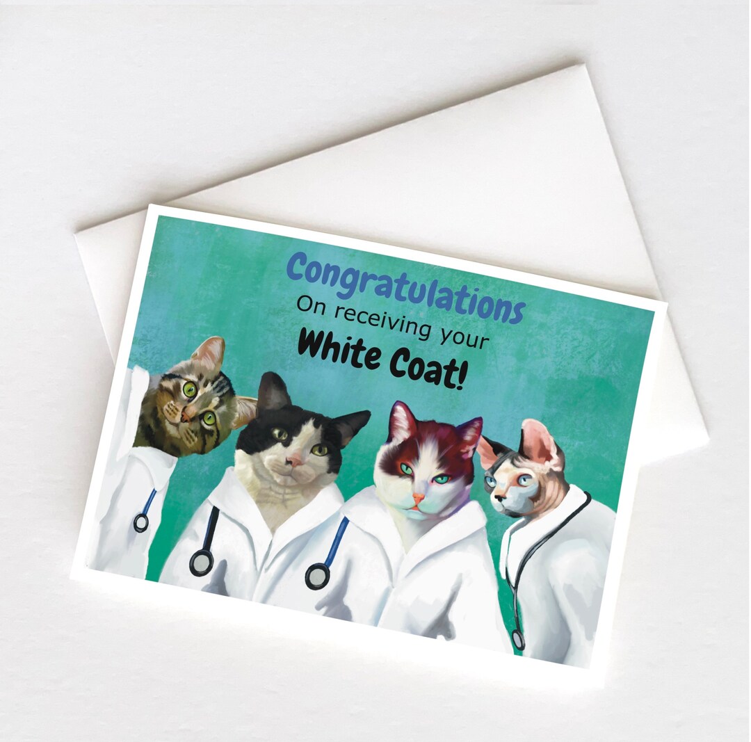 Congrats on Your White Coat Cats in Lab Coats Graduation Card for