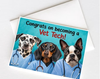 Vet Tech Gift - Veterinarian Dog Artwork - College Graduation Gift - Personalized Grad Card