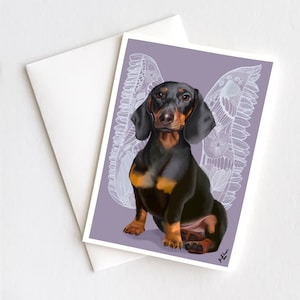 Dachshund Pet Angel Sympathy Card, Wiener Dog Art, Sorry for Your Loss, Pet Memorial Art, Black and Brown Dachshund Wall Art