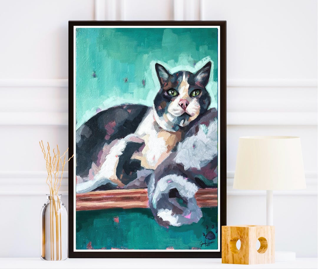 Tuxedo Cat Art Print: Black and White Feline Portrait, Modern Wall ...