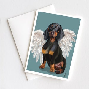 Black Dachshund with Feather Wings - Pet Sympathy Painting Print or Card - Gift for Pet Loss - Pet Angel