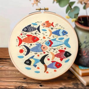 DIY embroidery kit for beginners – colorful fish design (7.9 inch | 20 cm). Do it yourself crafts