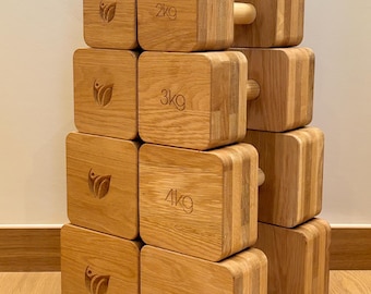 Juego completo de mancuernas de madera maciza de roble