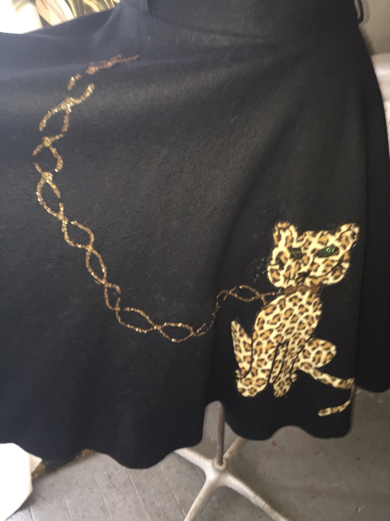 Vintage 50's RARE Novelty Felt Skirt With Leopard Applique Etsy