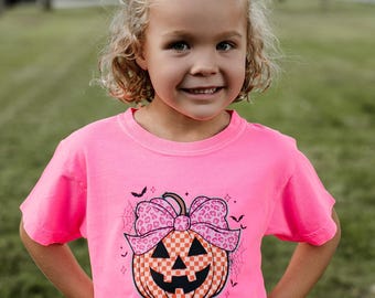 Girls Halloween shirt, Personalized Halloween outfit, custom halloween shirt, matching sibling halloween shirt, pumpkin shirt