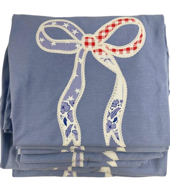 Womens Patriotic Bow Shirt, 4th of July, Memorial Day, red white and blue, American flag bow, stars and stripes, USA bow, mom and me