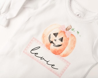 Baby girl halloween outfit, baby girl pumpkin outfit, personalized, baby girl fall outfit, , pink, newborn outfit, girl, baby shower gift