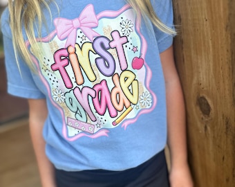 Girls back to school shirt, First Grade shirt, Grand millennial shirt, pink floral back to school shirt, comfort colors teach shirt