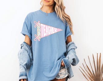 Back to school shirt, Teacher shirt, Grand millennial shirt, pink floral pennant back to school shirt, comfort colors teach shirt, SLP shirt
