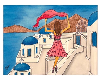 Santorini Greece Women Of Travel Santorini Limited Edition Print one print only (X of 26-50) by LauriJon™ Design Studio