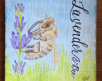 Lavender & Bee 10x10" color pencil on white wash wood by LauriJon™ Design Studio