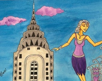 Manhattan Women Of Travel - Manhattan Chrysler Building Watercolor Woman by LauriJon™ Design Studio